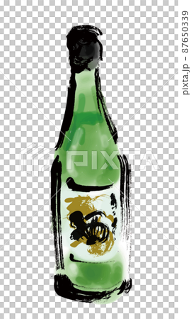 Hand-painted Japanese-style illustration of sake in a bottle Green Hand-painted Japanese-style illustration of sake in a bottle Green 87650339