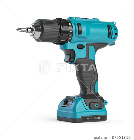 Electric screwdriver drill isolated on white. 87651310