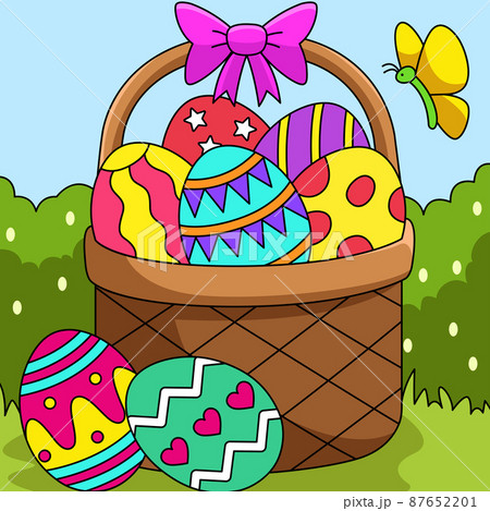 Easter Basket Colored Cartoon Illustration 87652201