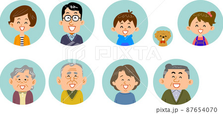 四世代家族の上半身 笑顔のアイコンのイラスト素材 四世代家族の上半身 笑顔のアイコンのイラスト素材