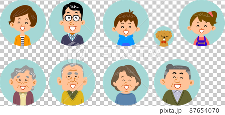 The upper body of a four-generation family smile icon 87654070