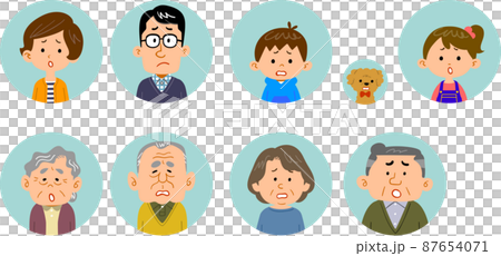 Upper body of a four-generation family Icon with a troubled expression 87654071