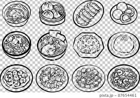 Chinese food illustration set line drawing 87654461