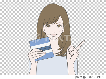 A woman holding a passbook and raising her index finger A woman holding a passbook and raising her index finger 87654918