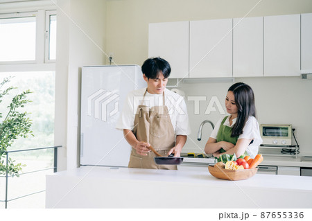 キッチンで喧嘩する男女(怒る) キッチンで喧嘩する男女(怒る) 87655336