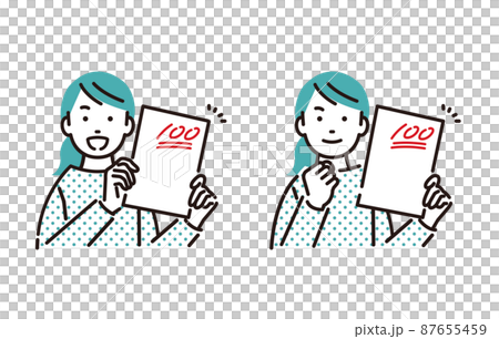 Elementary school girl who gets 100 points in the person test 87655459