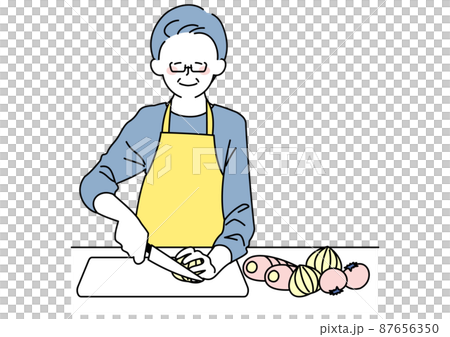 料理をするシニア男性 87656350