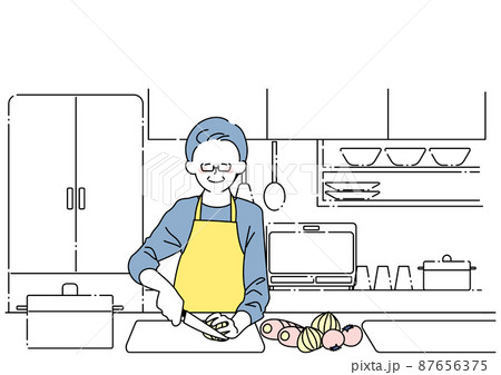 料理をするシニア男性 87656375