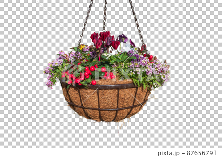 Flower pot hanging basket photo cutout collage material 87656791