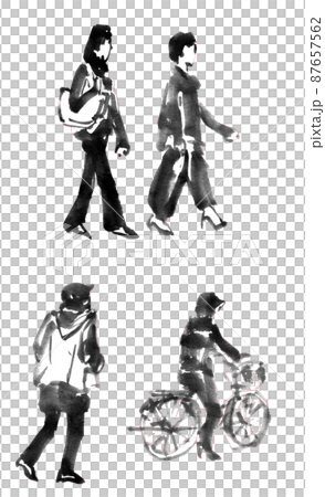 水墨画技法で描いた通りすがりの通行人 87657562
