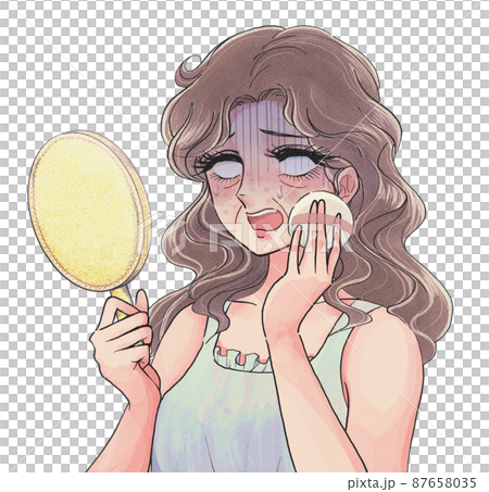 顔の皺をファンデーションでカバーする青ざめた女性 顔の皺をファンデーションでカバーする青ざめた女性 87658035