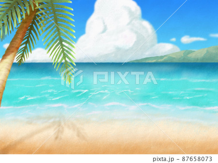 夏の海と青空の背景|入道雲・砂浜・手描きイラスト(コピースペースあり) 夏の海と青空の背景|入道雲・砂浜・手描きイラスト(コピースペースあり) 87658073