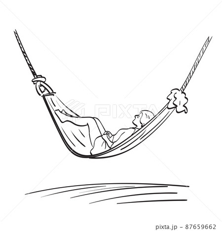 woman relaxing in hammock illustration vector hand drawn isolated on white background line art. woman relaxing in hammock illustration vector hand drawn isolated on white background line art. 87659662
