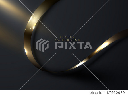 Abstract 3D elegant golden ribbon elements and lighting effect sparking glitter decoration on black background Abstract 3D elegant golden ribbon elements and lighting effect sparking glitter decoration on black background 87660079