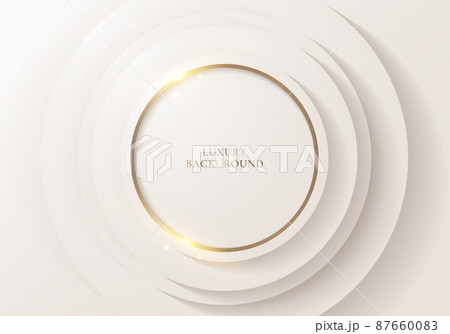 Abstract elegant 3D white circles layer with golden ring and lighting effect on clean background luxury style Abstract elegant 3D white circles layer with golden ring and lighting effect on clean background luxury style 87660083