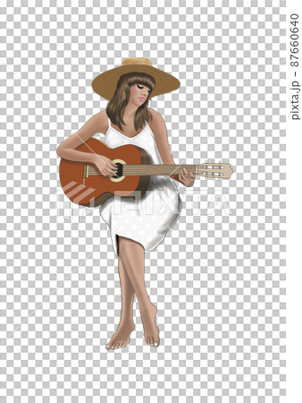 彈吉他的女人，夏天，假期，金發女人，戴草帽的女人，女人唱歌 87660640