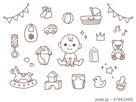 赤ちゃん・ベビーグッズの手描き線画イラスト 87661690