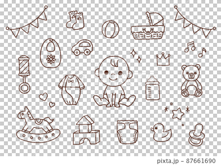 赤ちゃん・ベビーグッズの手描き線画イラスト 87661690