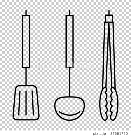 Icon set for kitchen tools (slicing, ladle, tongs) 87661750