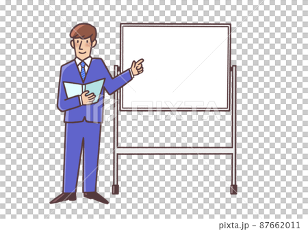 指向一個空白的白板的年輕商人 87662011