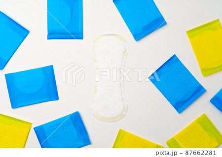 Pile of woman pads on white background Pile of woman pads on white background 87662281