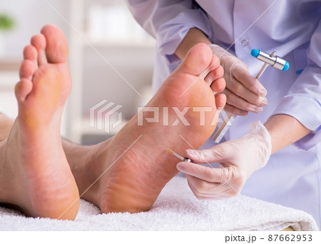Podiatrist treating feet during procedure 87662953
