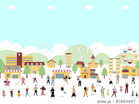 人々の日常　街並み背景 87663007