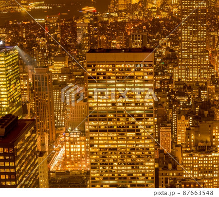 Night view of New York Manhattan during sunset Night view of New York Manhattan during sunset 87663548