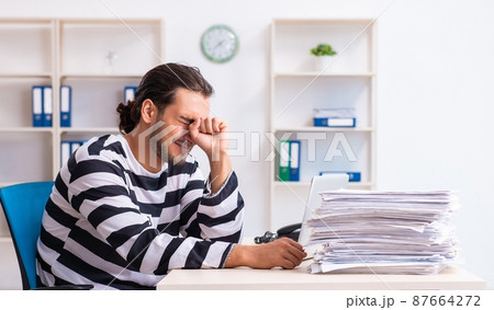 Young employee feeling like prisoner at work 87664272