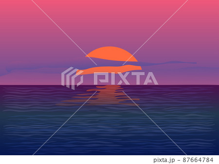 landscape view drawing sunset or sunrise on beach for background vector illustration concept romantic nature 87664784
