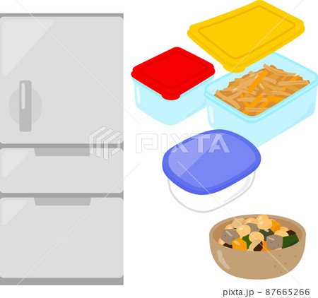 食品保存容器に入れた常備菜と冷蔵庫 87665266