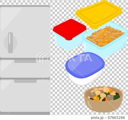 食品保存容器に入れた常備菜と冷蔵庫 87665266