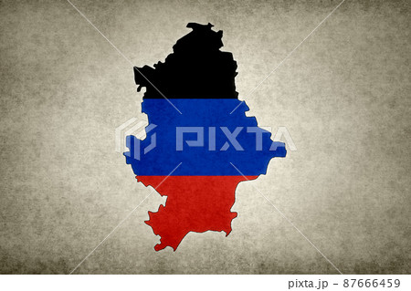 Map of Donetsk with its flag printed on an old paper Map of Donetsk with its flag printed on an old paper 87666459