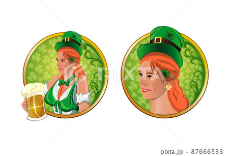 Round labels set with redhead irish girl 87666533