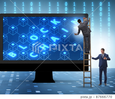 The young businessman in innovative blockchain concept 87666770