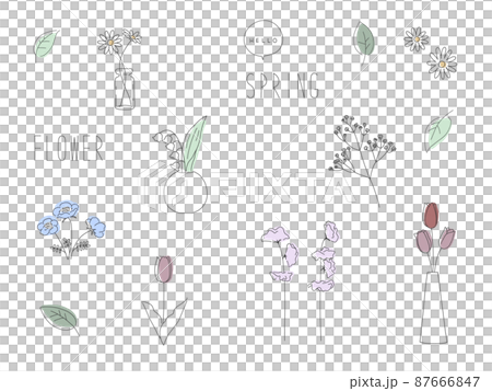 Spring flowers such as tulips and marguerites Hand-painted pen drawing style simple illustration set Spring flowers such as tulips and marguerites Hand-painted pen drawing style simple illustration set 87666847