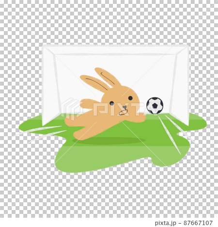 Illustration of a rabbit defending the goal 87667107