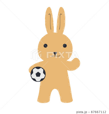 サッカーボールを持ってポーズをとるウサギのイラスト 87667112