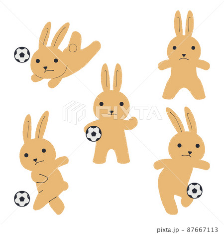 サッカーをするウサギのイラスト　セット 87667113