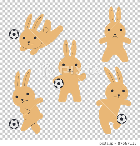 サッカーをするウサギのイラスト　セット 87667113