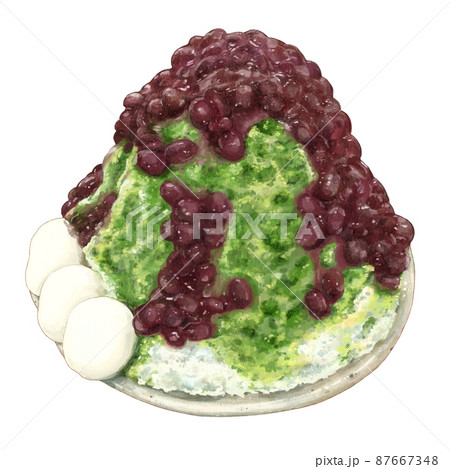 白玉宇治金時かき氷のイラスト 白玉宇治金時かき氷のイラスト 87667348