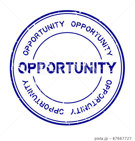 Grunge blue opportunity word round rubber seal stamp on white background 87667727