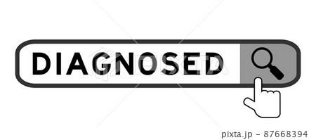 Search banner in word diagnosed with hand over magnifier icon on white background 87668394