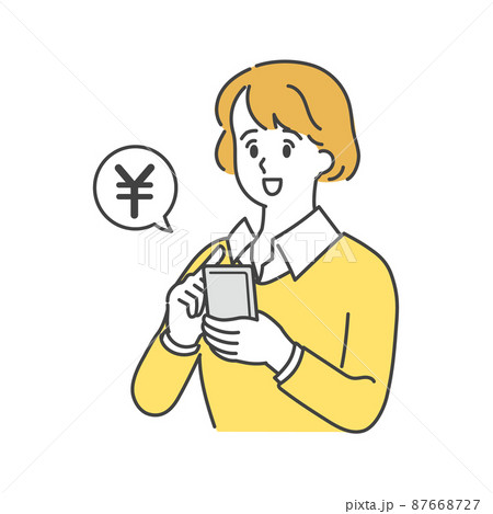 スマホで投資する女性　シンプルでおしゃれなイラスト 87668727