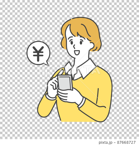 スマホで投資する女性　シンプルでおしゃれなイラスト 87668727