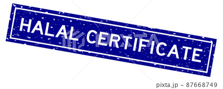 Grunge blue halal certificate word square rubber seal stamp on white background 87668749