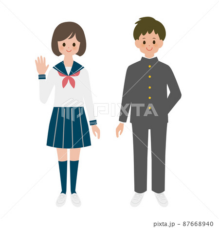 冬の制服を着た中学生男女全身セット 87668940