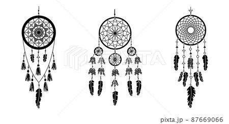 Set of vector dreamcathers in boho style. Mystical interiors. Simple style Set of vector dreamcathers in boho style. Mystical interiors. Simple style 87669066