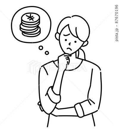 農業女子　女性　農家　イラスト　困る　困った顔　白黒 87670196