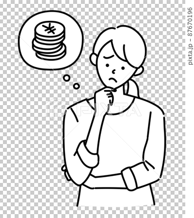 Agricultural girl female farmer illustration troubled face black and white 87670196